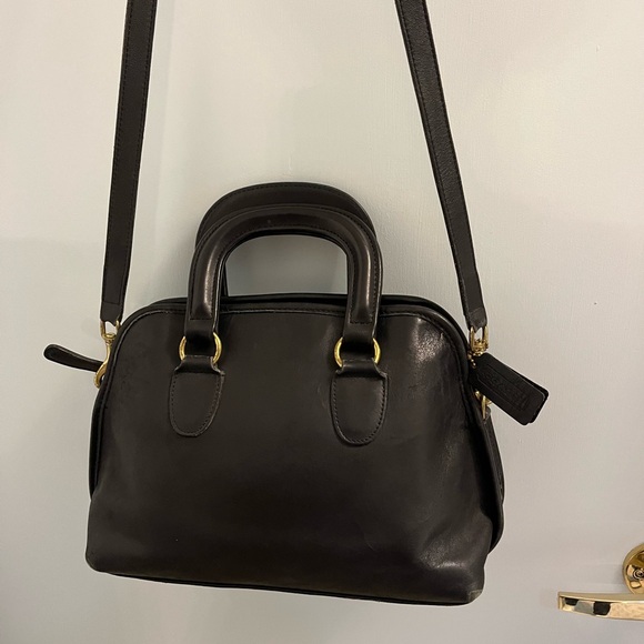 COACH Baxter Satchel Vintage Black Leather Bag Purse Top Handle Crossbody 2 Way - Picture 2 of 9